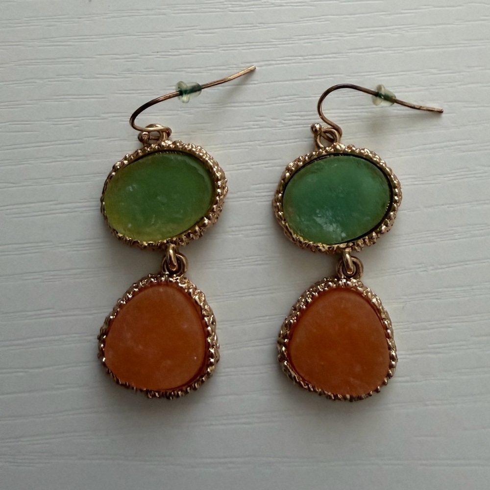 Elegant Green and Orange Dangle Earrings